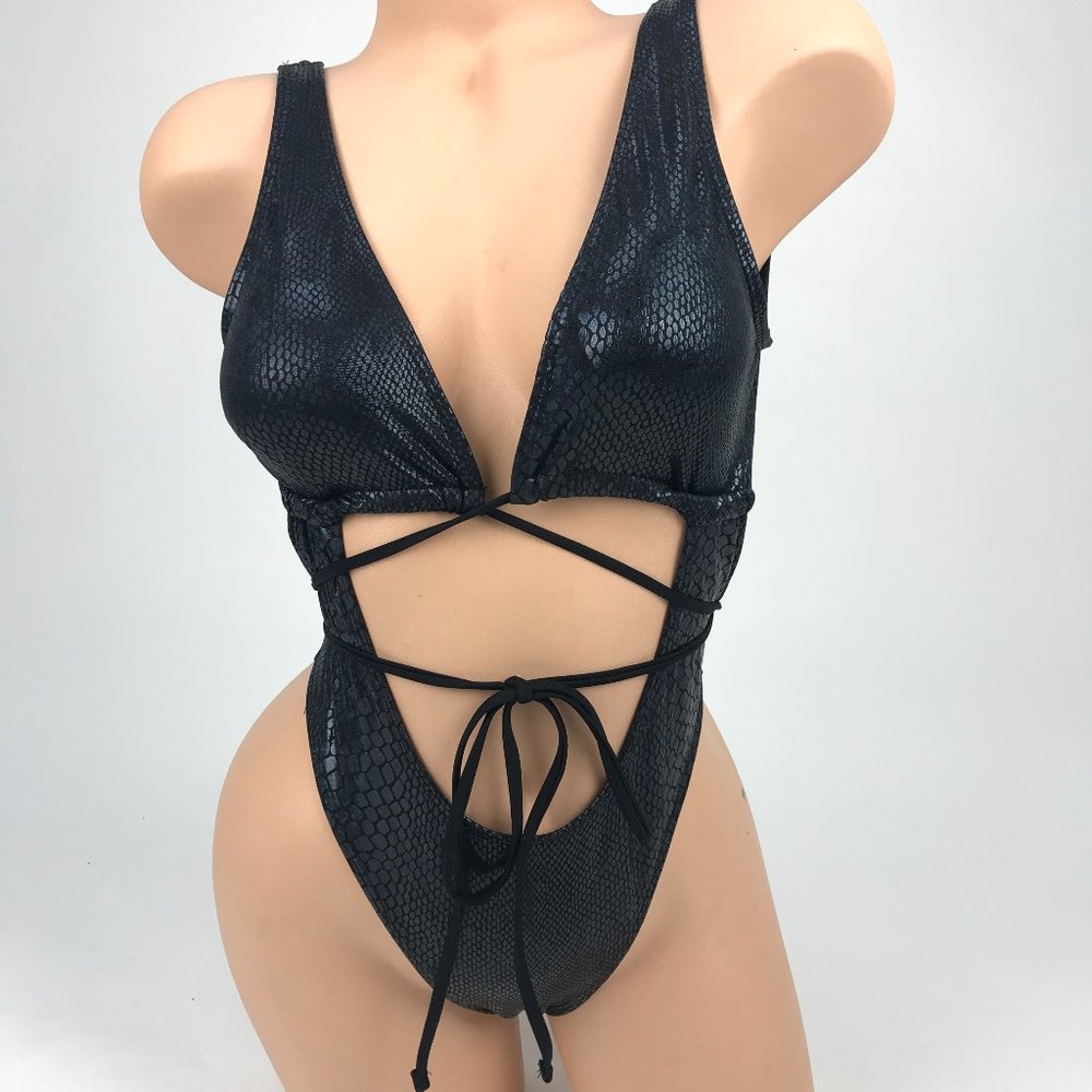 Black Snakeskin One-Piece Swimsuit